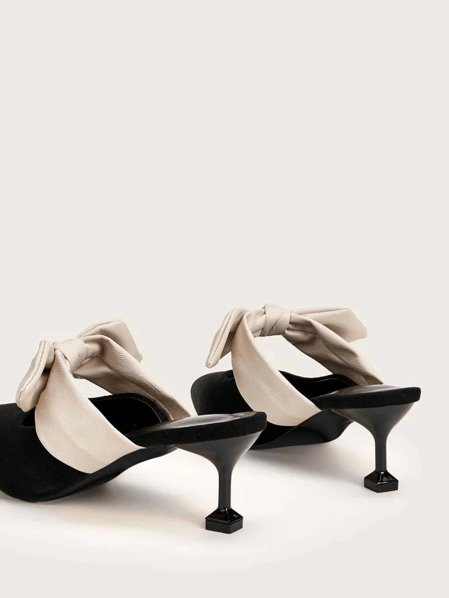 CM-SHS317117 Women Casual Seoul Style Bow Decor Stiletto Heeled Mules