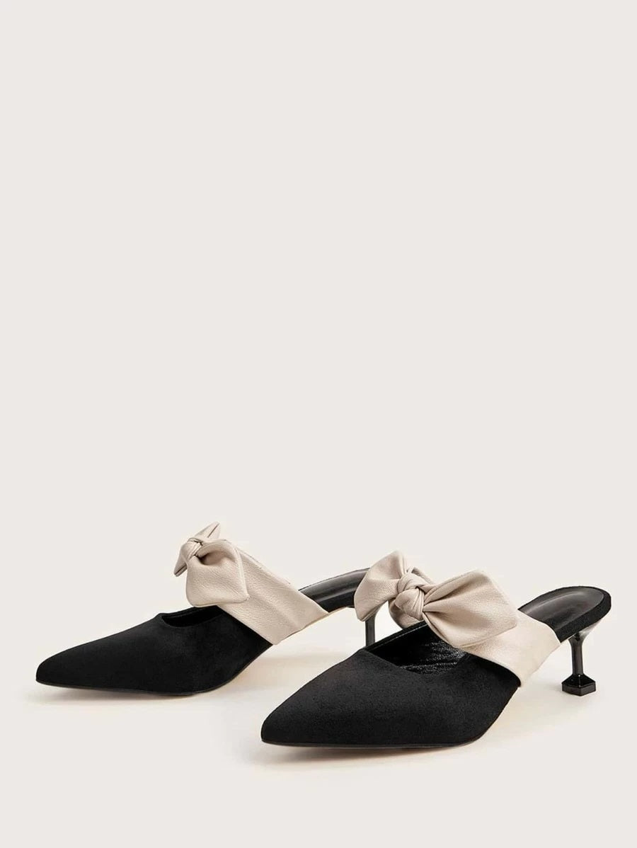CM-SHS317117 Women Casual Seoul Style Bow Decor Stiletto Heeled Mules