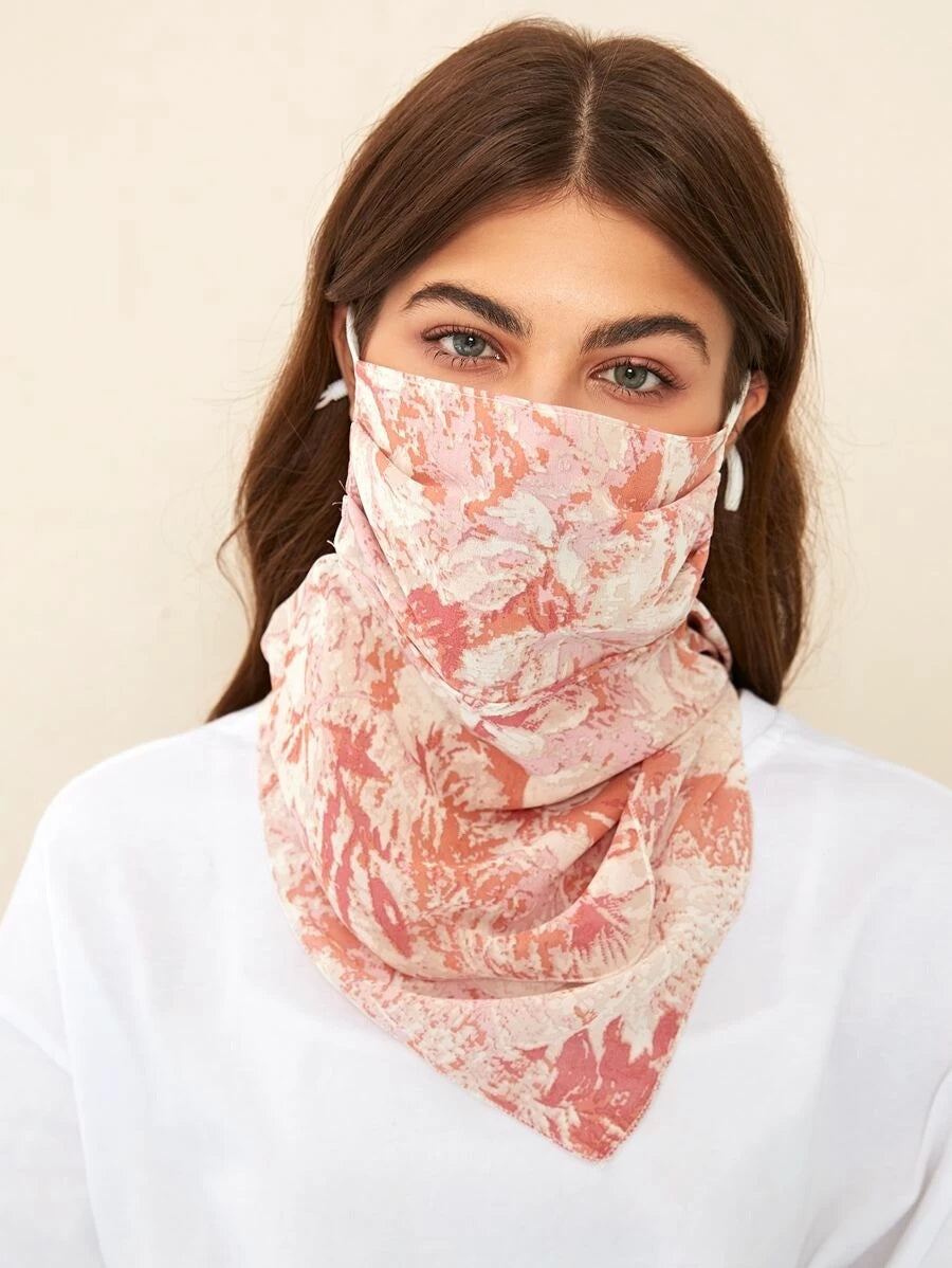 CM-FS415309 Women Graphic Pattern Silk Scarf Mask - Pink