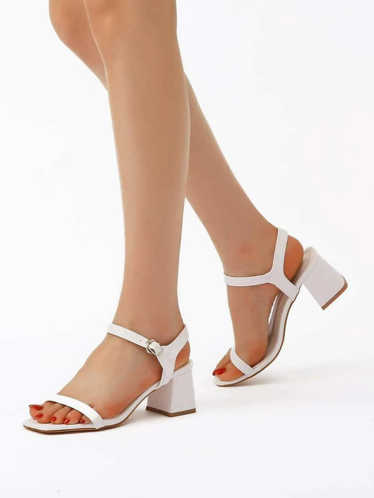 CM-SHS429529 Women Trendy Classic Style Open Toe Two Part Chunky Heels - White
