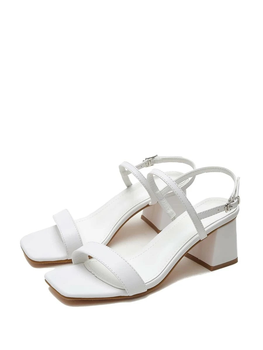 CM-SHS429529 Women Trendy Classic Style Open Toe Two Part Chunky Heels - White