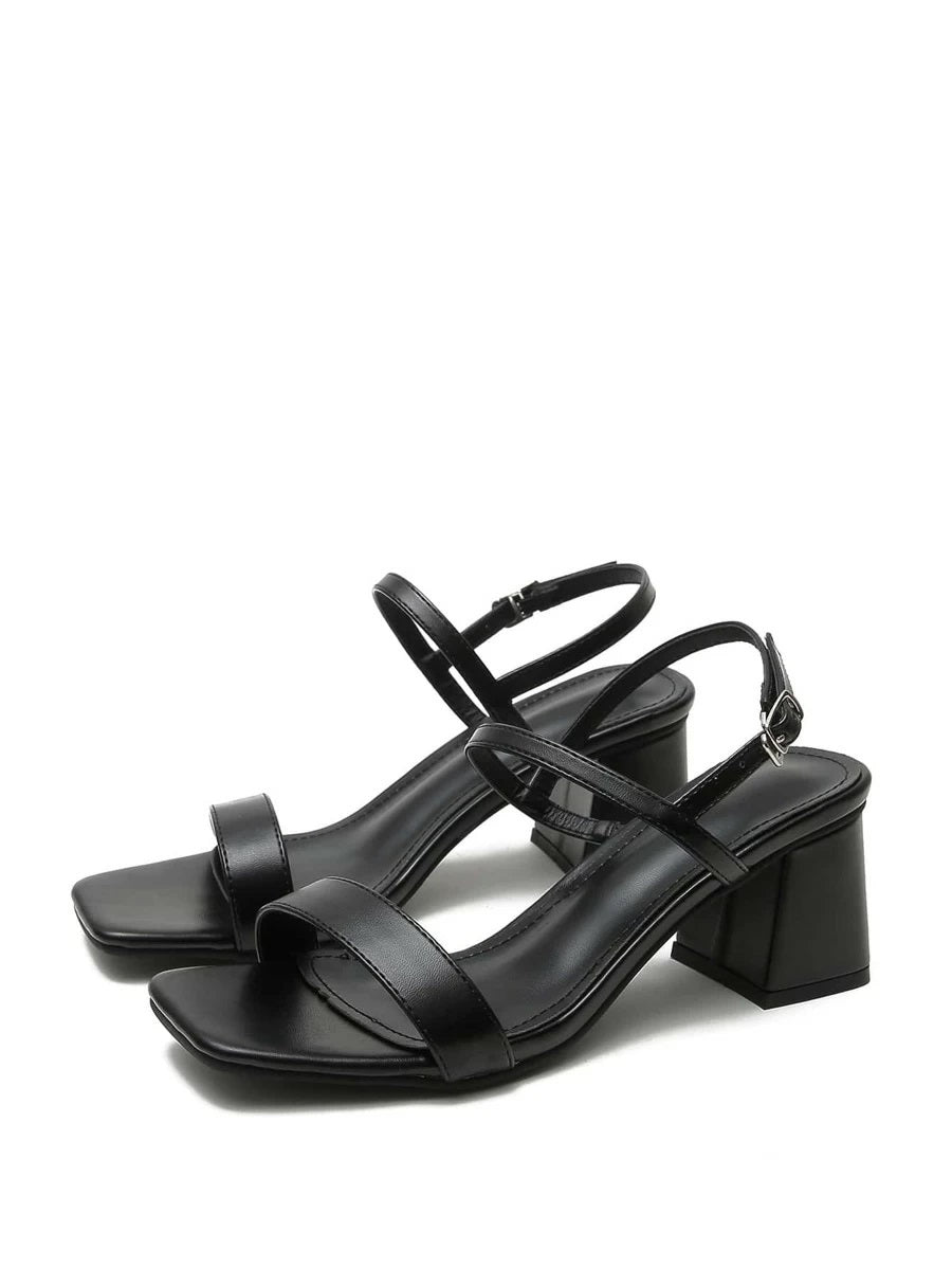 CM-SHS429749 Women Trendy Classic Style Open Toe Two Part Chunky Heels - Black
