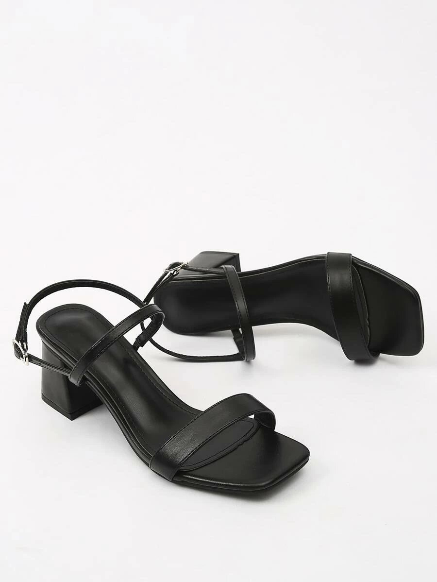 CM-SHS429749 Women Trendy Classic Style Open Toe Two Part Chunky Heels - Black