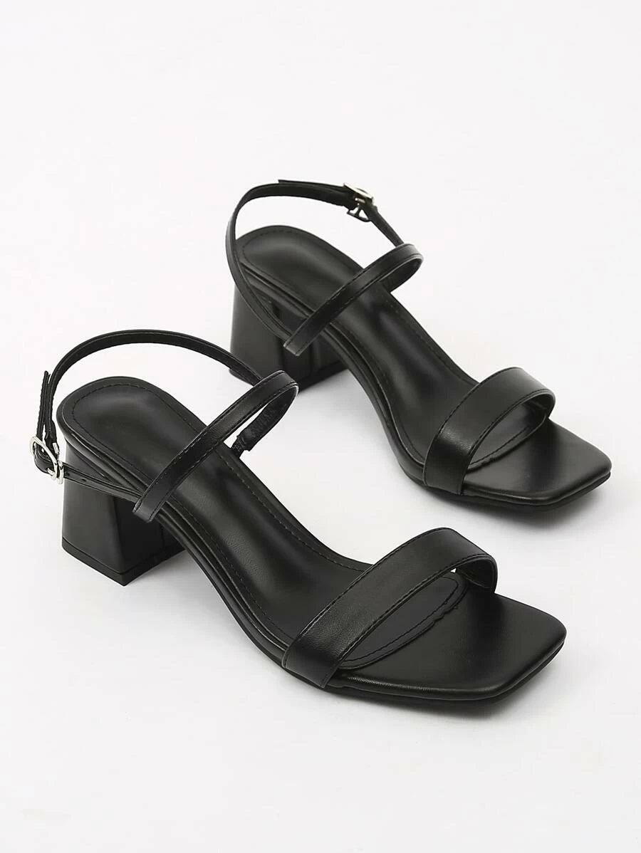 CM-SHS429749 Women Trendy Classic Style Open Toe Two Part Chunky Heels - Black