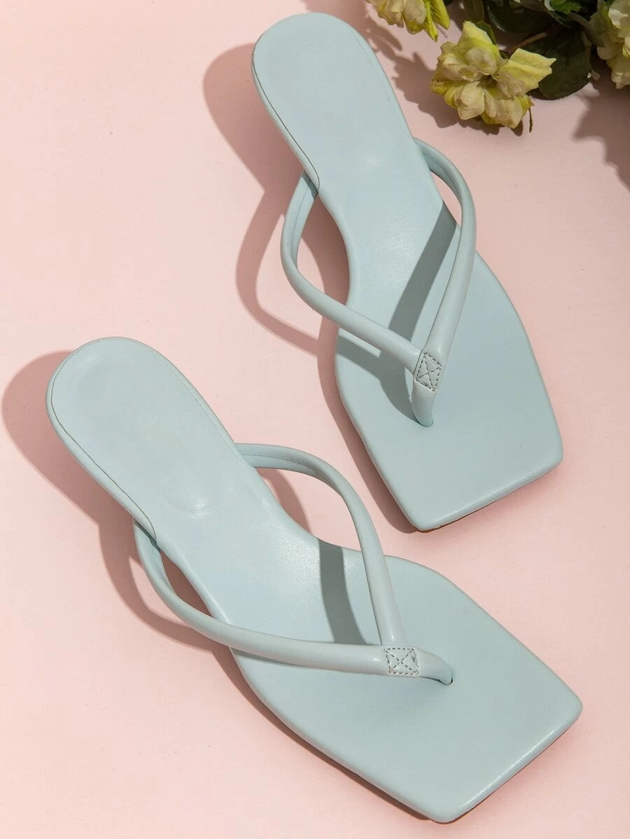 CM-SHS429265 Women Casual Seoul Style Toe Post Heeled Mules - Blue