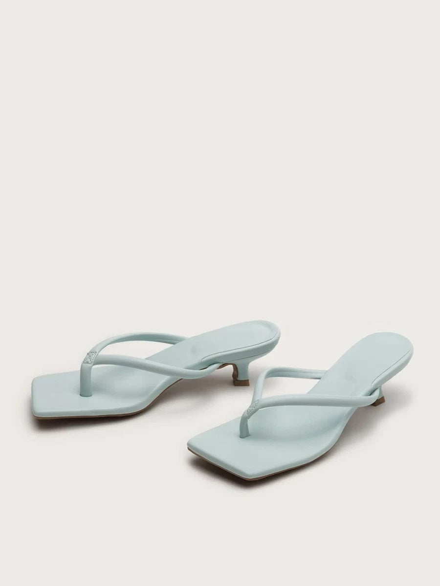 CM-SHS429265 Women Casual Seoul Style Toe Post Heeled Mules - Blue