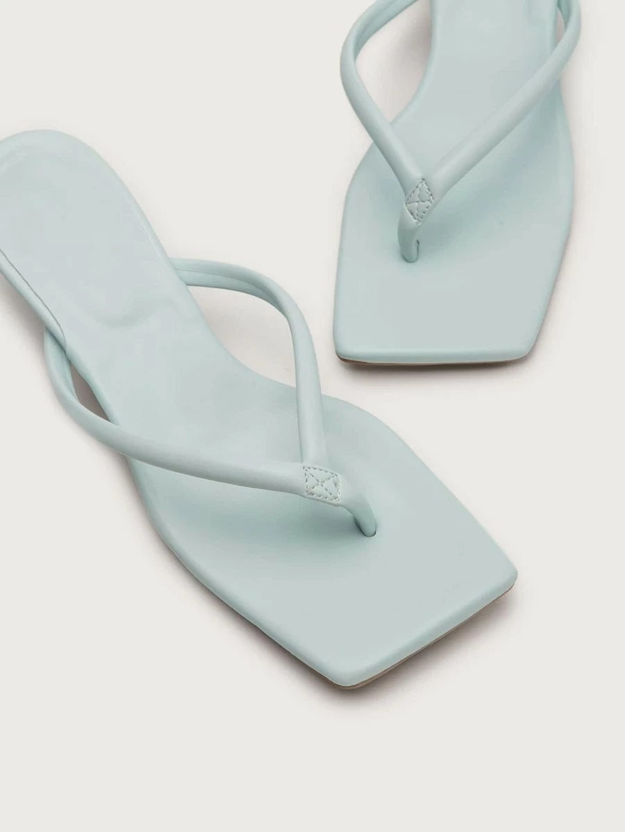 CM-SHS429265 Women Casual Seoul Style Toe Post Heeled Mules - Blue
