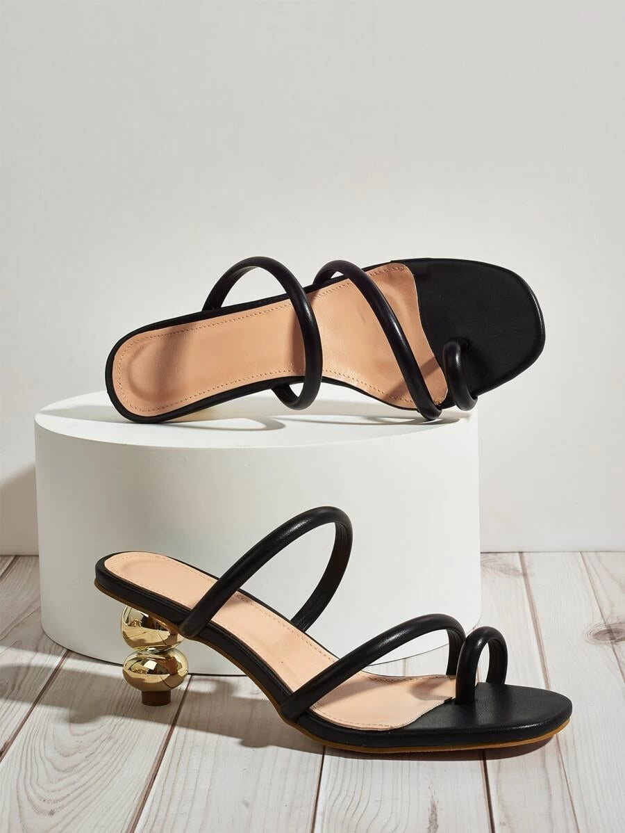 CM-SHS430494 Women Elegant Seoul Style Toe Loop Heeled Mules - Black