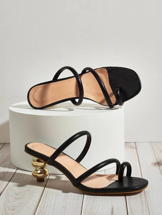 CM-SHS430494 Women Elegant Seoul Style Toe Loop Heeled Mules - Black