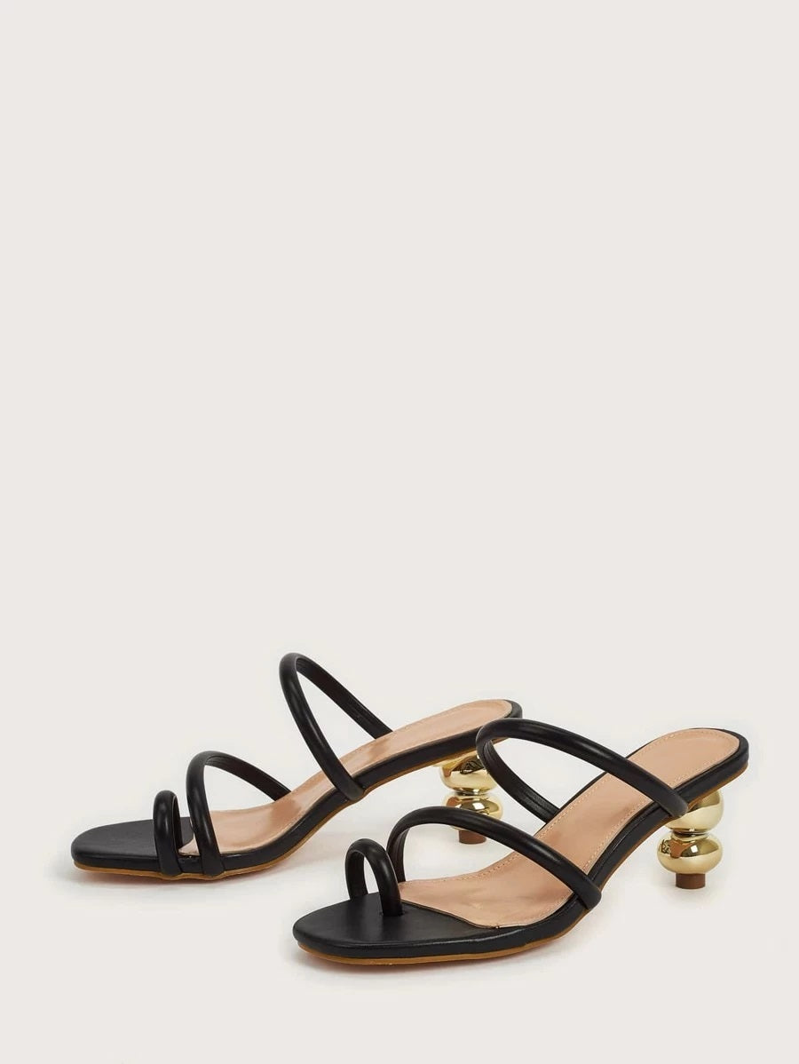CM-SHS430494 Women Elegant Seoul Style Toe Loop Heeled Mules - Black
