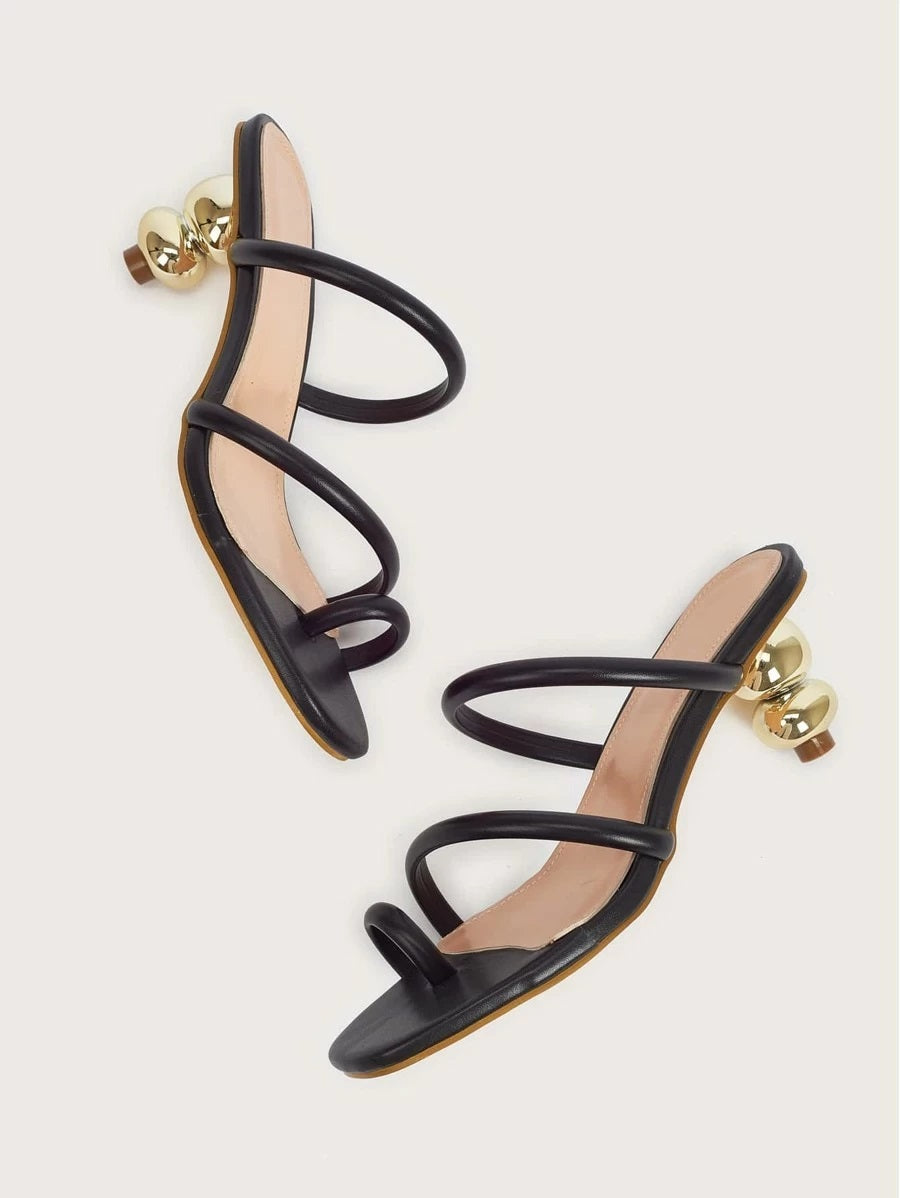 CM-SHS430494 Women Elegant Seoul Style Toe Loop Heeled Mules - Black