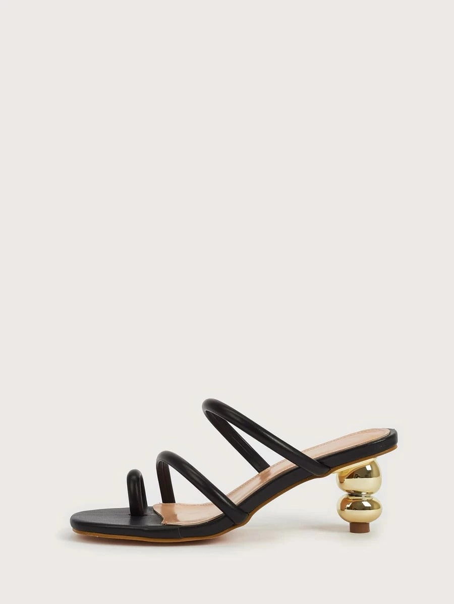 CM-SHS430494 Women Elegant Seoul Style Toe Loop Heeled Mules - Black