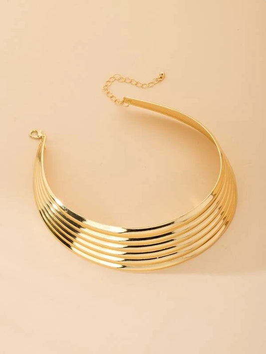 CM-AXS424459 Women Trendy Seoul Style Wide Metal Necklace - Gold