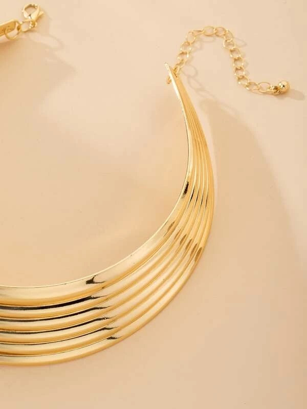 CM-AXS424459 Women Trendy Seoul Style Wide Metal Necklace - Gold