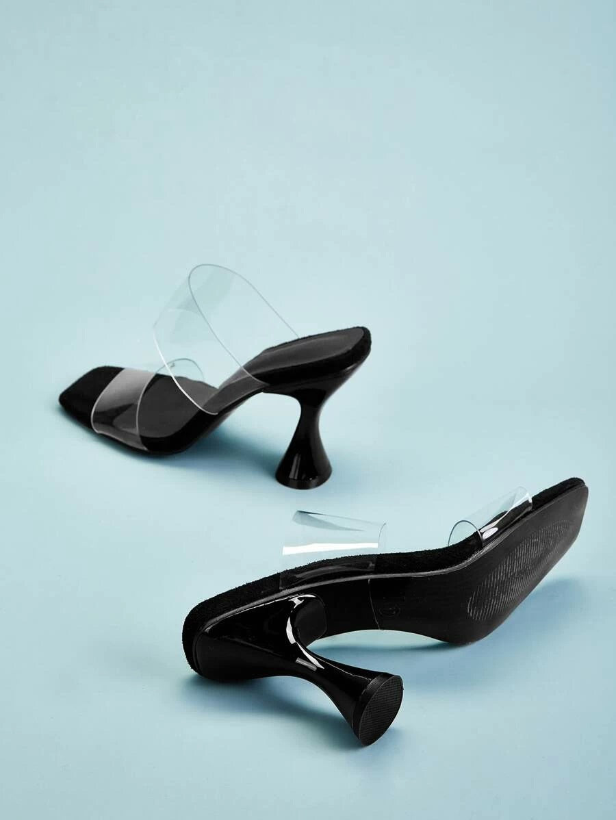 CM-SHS430409 Women Trendy Classic Style Clear Double Band Heeled Mules - Black