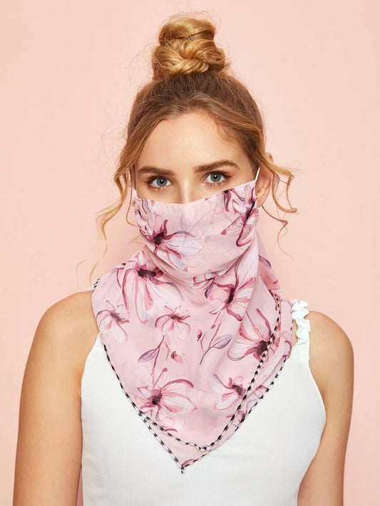 CM-FS421635 Women Floral Pattern Scarf Mask - Pink