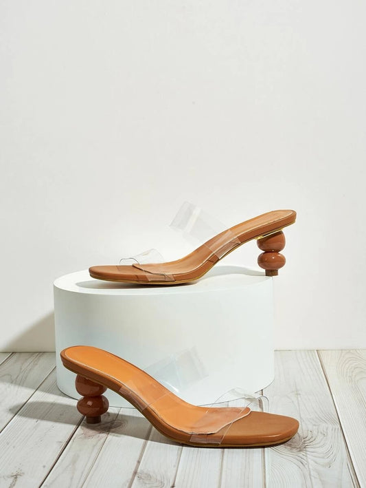 CM-SHS506213 Women Elegant Seoul Style Clear Ball Shaped Heeled Mules - Brown