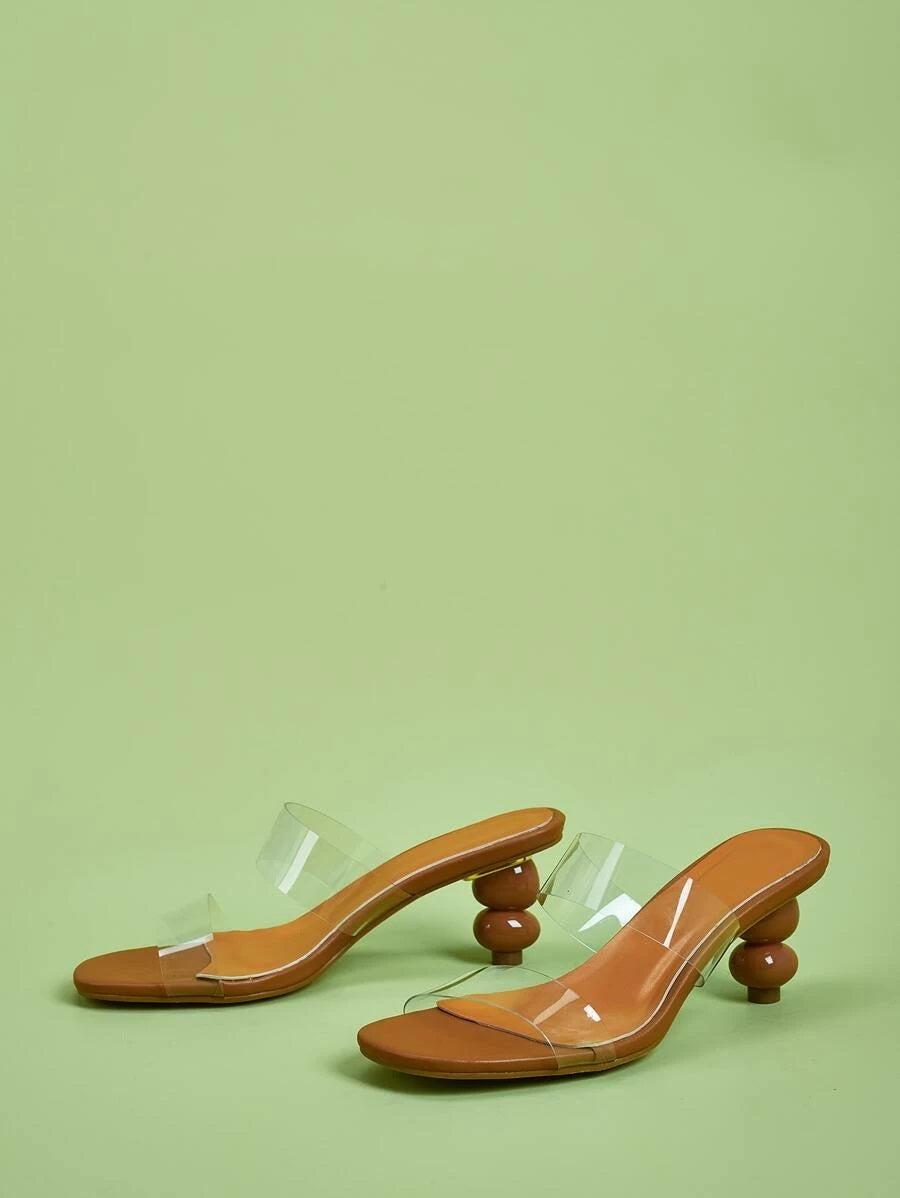 CM-SHS506213 Women Elegant Seoul Style Clear Ball Shaped Heeled Mules - Brown