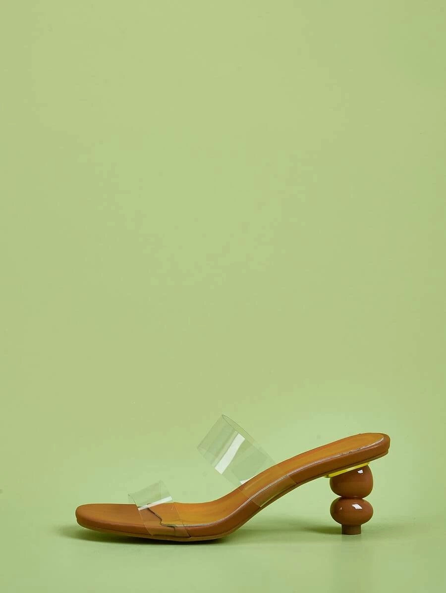 CM-SHS506213 Women Elegant Seoul Style Clear Ball Shaped Heeled Mules - Brown