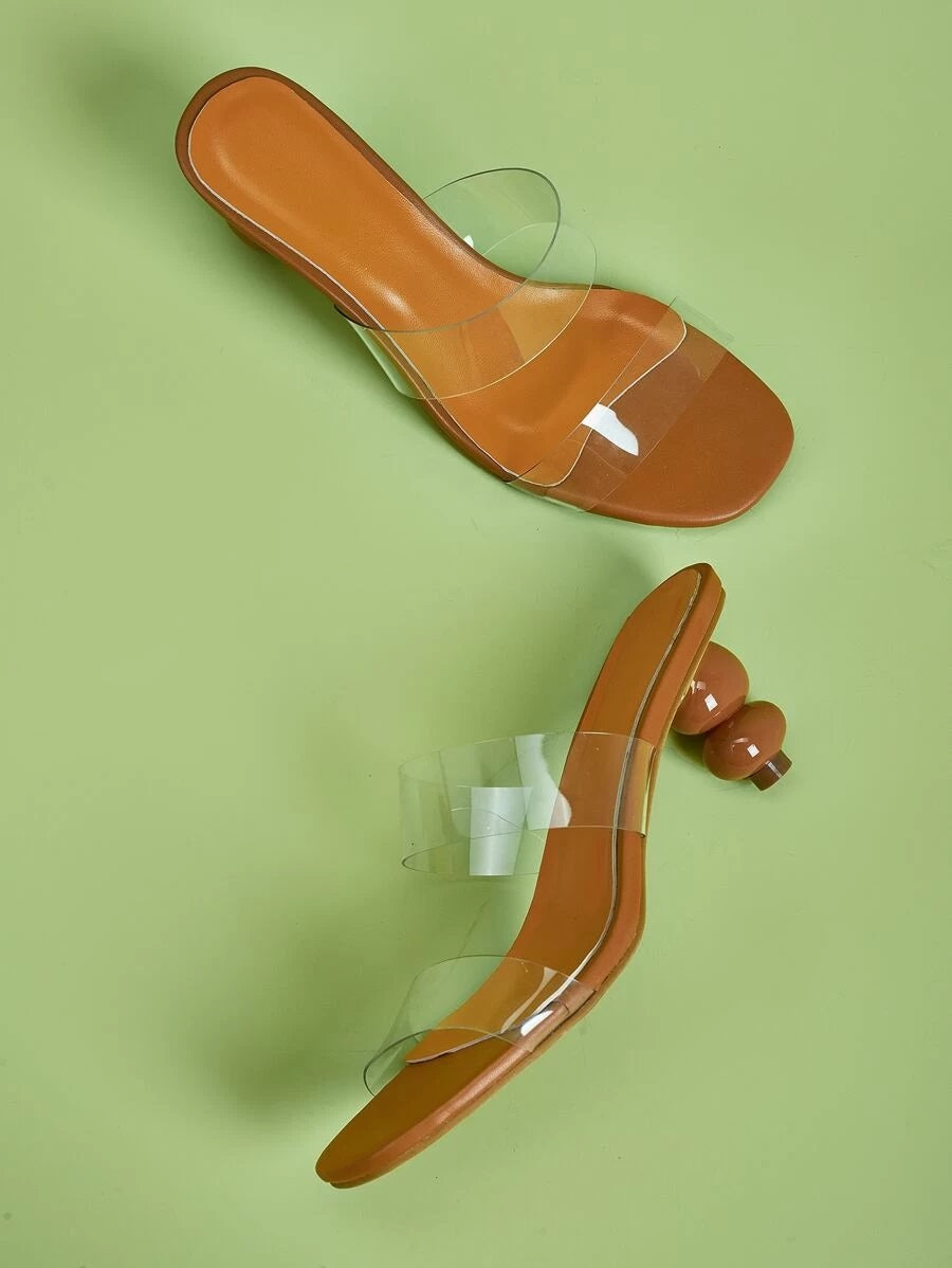 CM-SHS506213 Women Elegant Seoul Style Clear Ball Shaped Heeled Mules - Brown