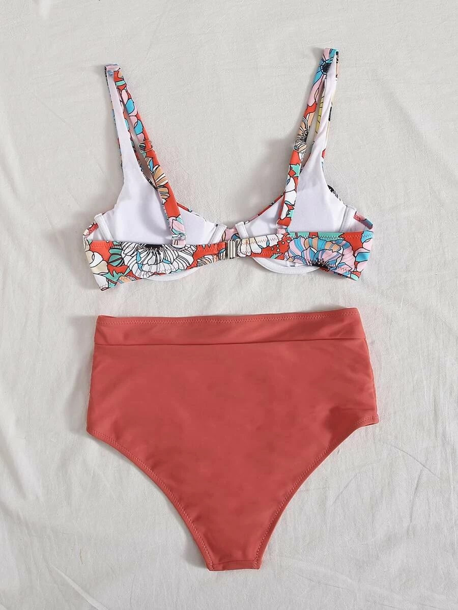 CM-SWS507506 Women Trendy Seoul Style Floral Print Underwire Bikini Swimsuit