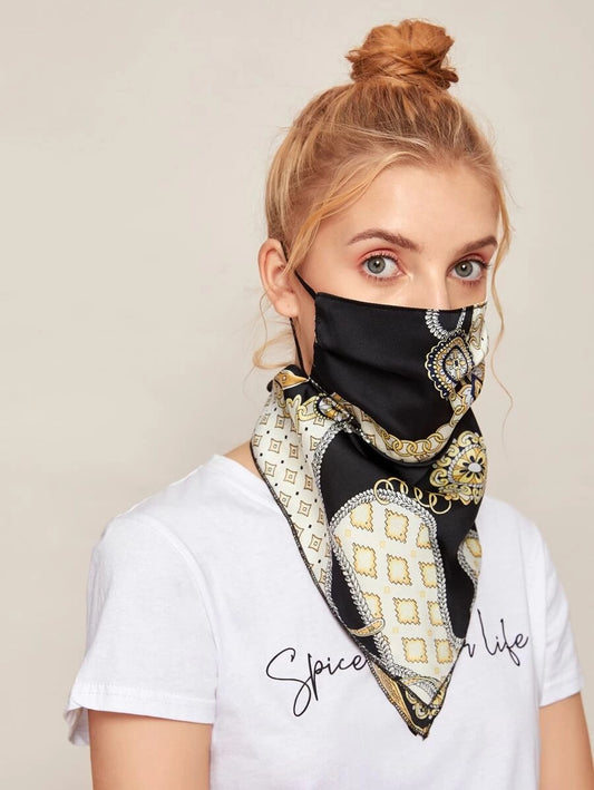 CM-FS427652 Women Chain Pattern Silk Scarf Mask