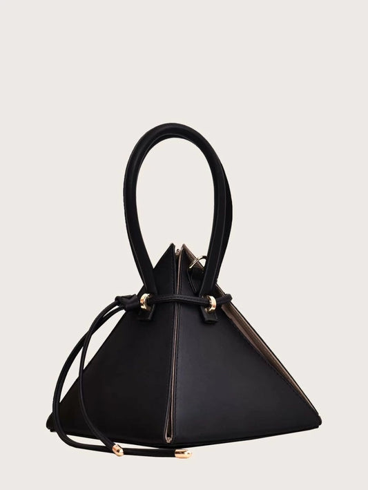 CM-BGS515435 Women Trendy Seoul Style Double Handle Pyramid Bag - Black
