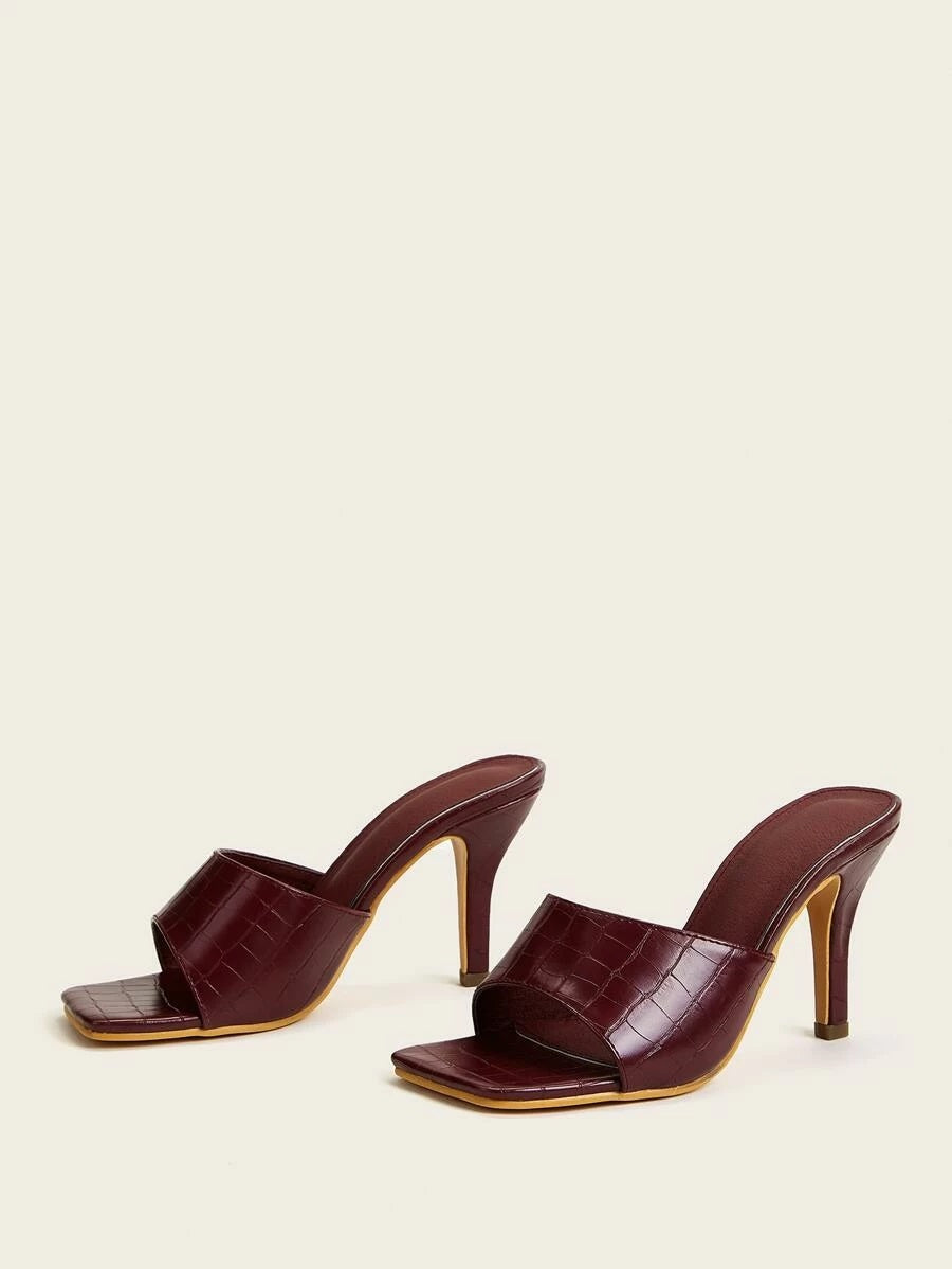 CM-SHS515869 Women Trendy Seoul Style Open Toe Stiletto Heeled Mules - Brown