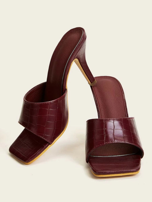 CM-SHS515869 Women Trendy Seoul Style Open Toe Stiletto Heeled Mules - Brown