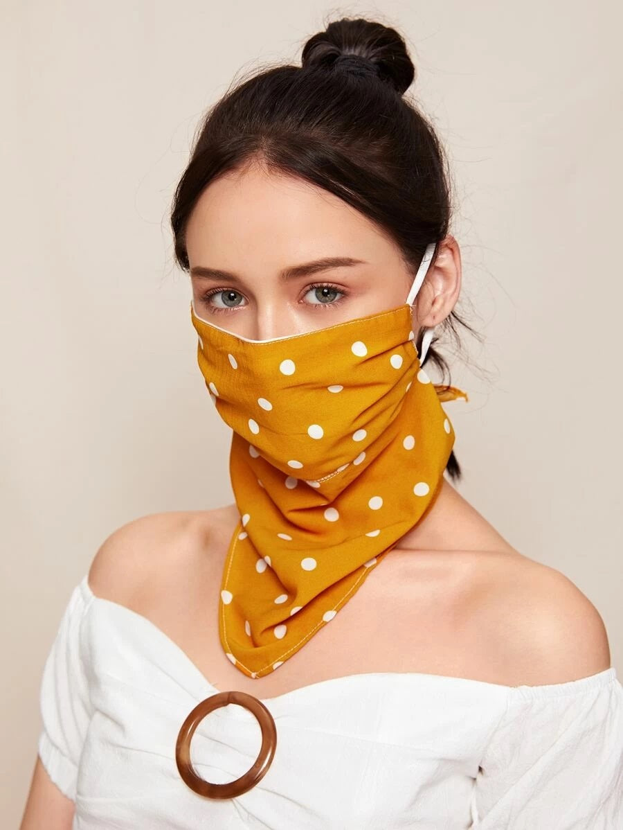 CM-FS428104 Women Polka Dot Pattern Silk Scarf Mask - Yellow