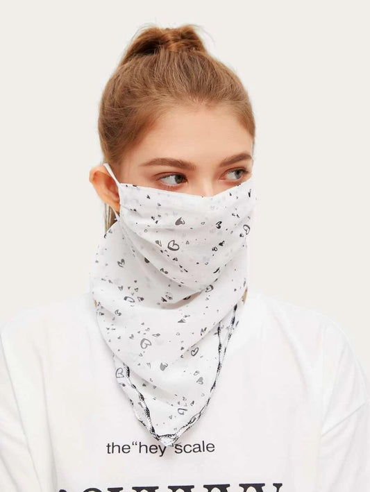 CM-FS428357 Women Heart Print Sunscreen Scarf Mask - White