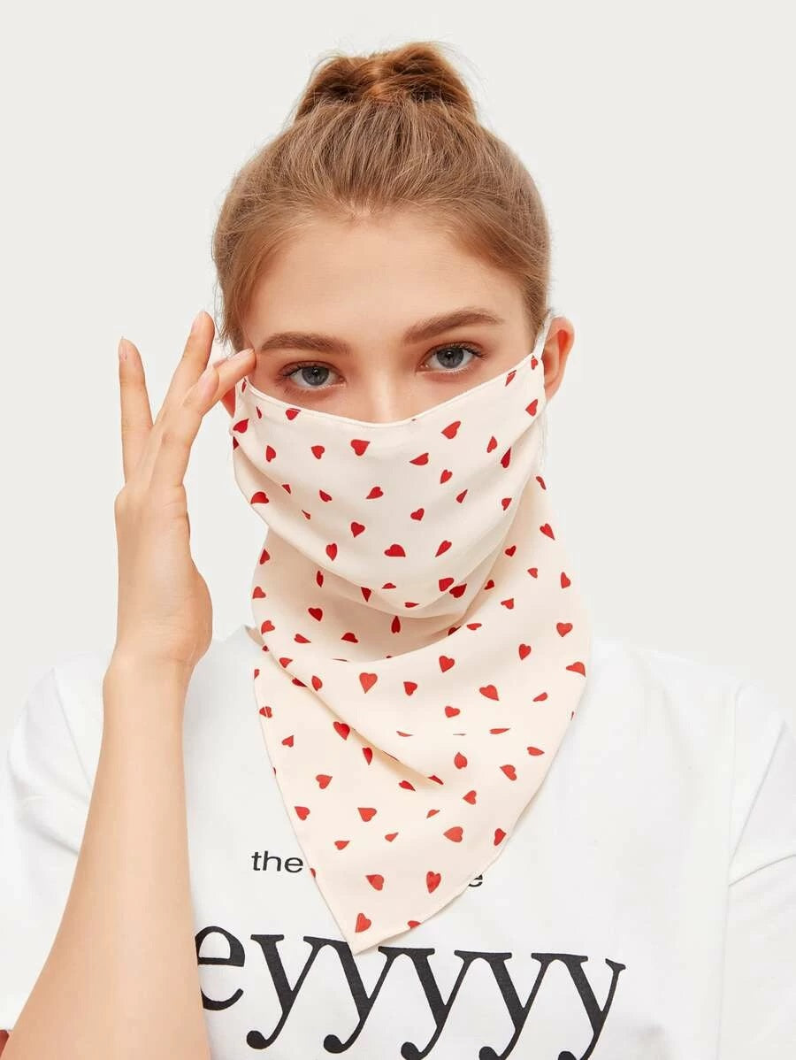 CM-FS428789 Women Heart Pattern Silk Scarf Mask - Beige