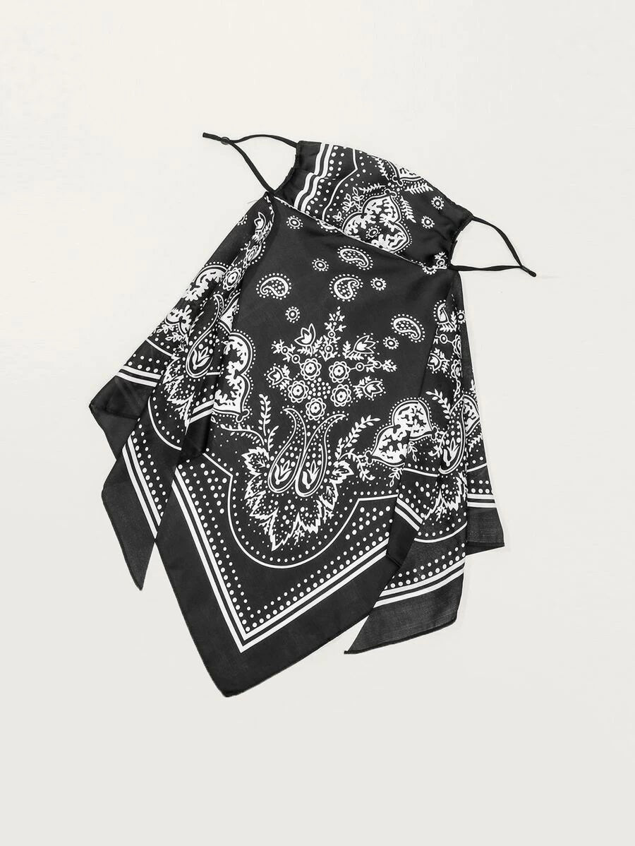 CM-FS507007 Women Paisley Pattern Silk Scarf Mask - Black