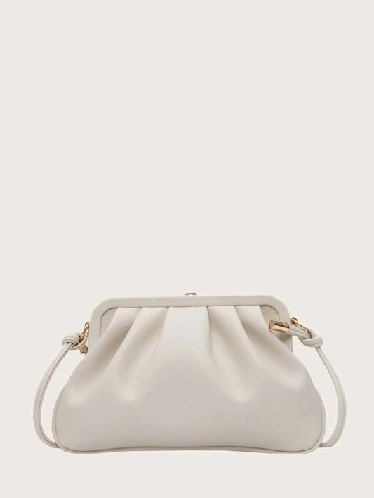 CM-BGS526354 Women Trendy Seoul Style Minimalist Clip Top Ruched Bag - White