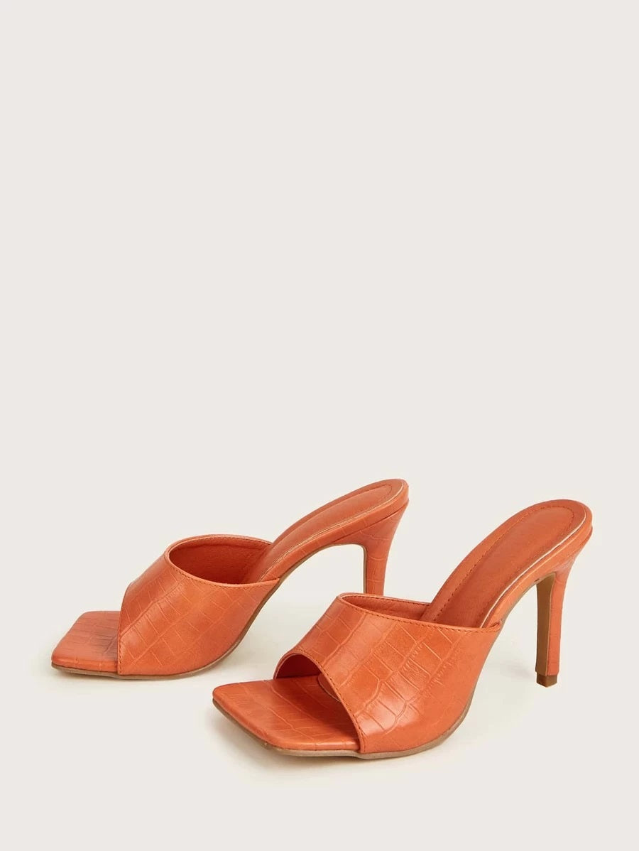 CM-SHS601486 Women Elegant Seoul Style Croc Embossed Stiletto Heeled Sandal Mules - Orange