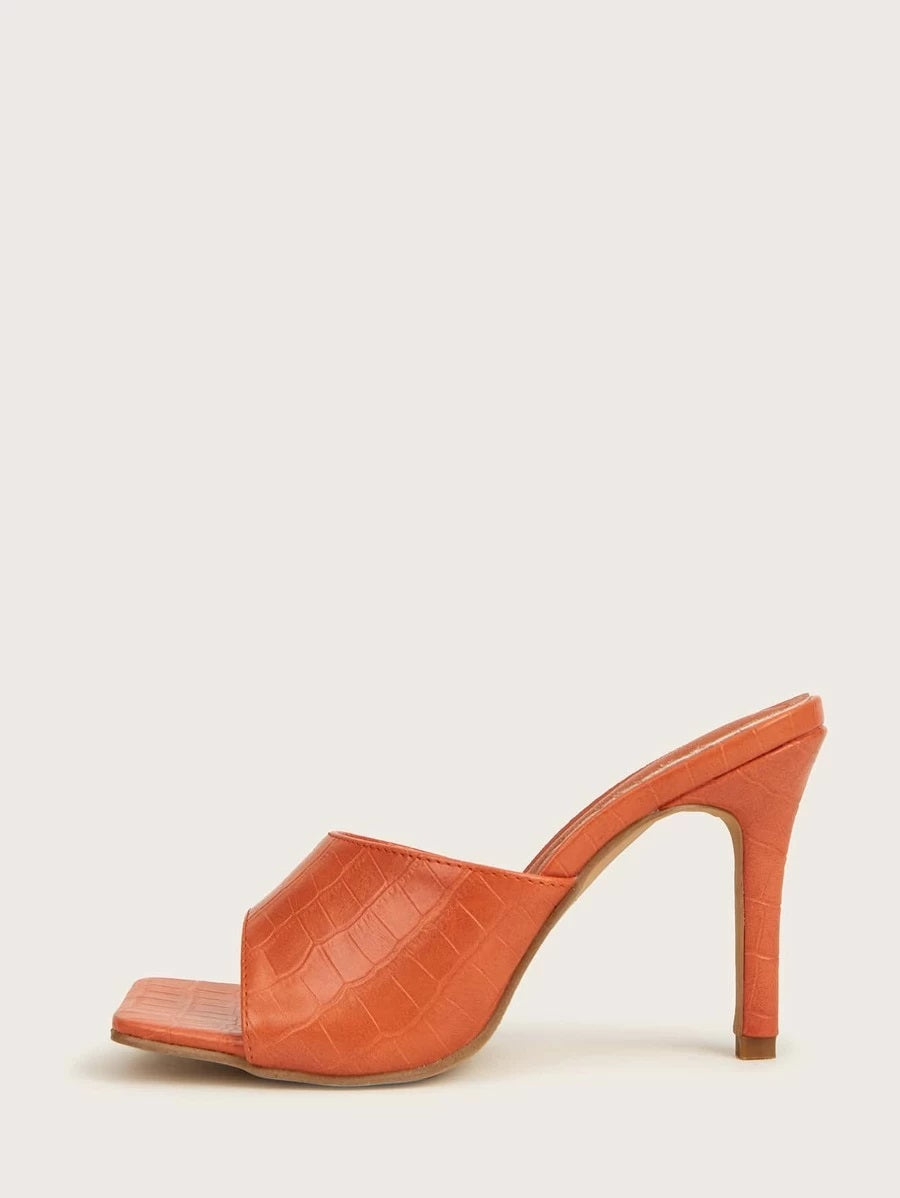 CM-SHS601486 Women Elegant Seoul Style Croc Embossed Stiletto Heeled Sandal Mules - Orange