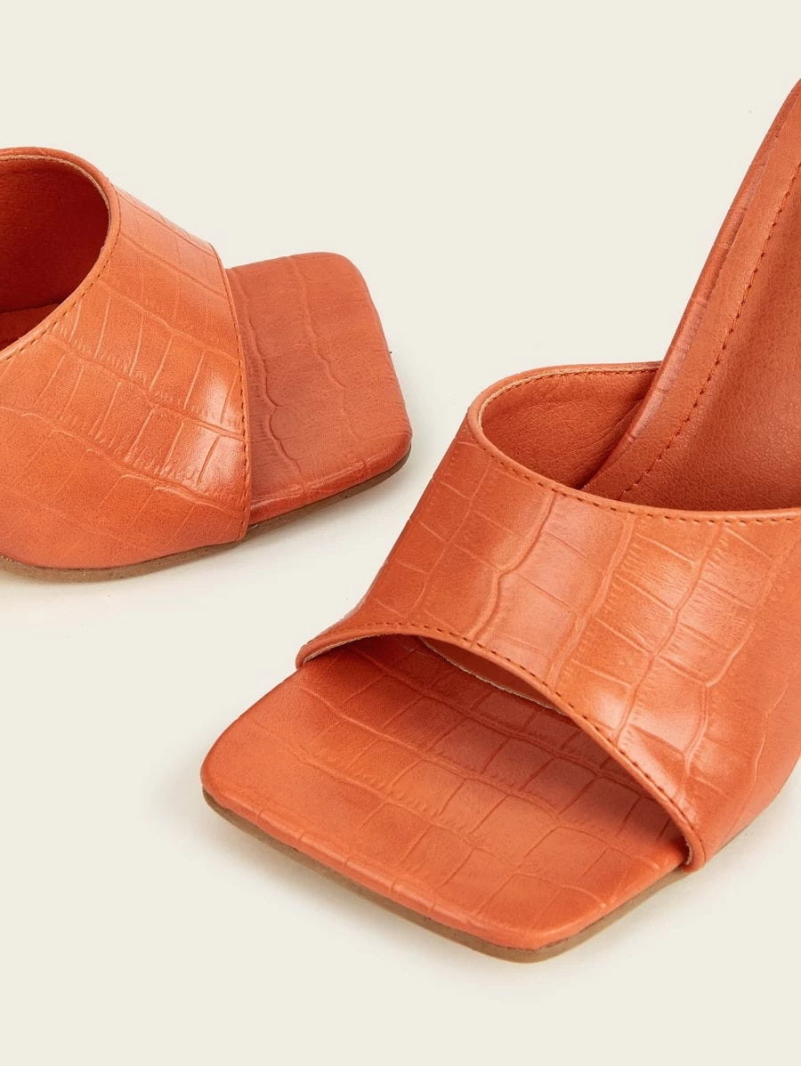 CM-SHS601486 Women Elegant Seoul Style Croc Embossed Stiletto Heeled Sandal Mules - Orange