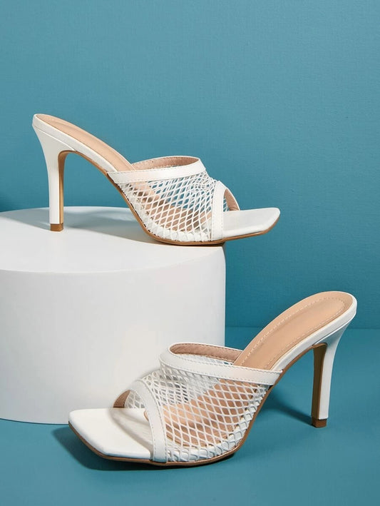 CM-SHS601033 Women Trendy Seoul Style Hollow Out Stiletto Heeled Sandal Mules - White