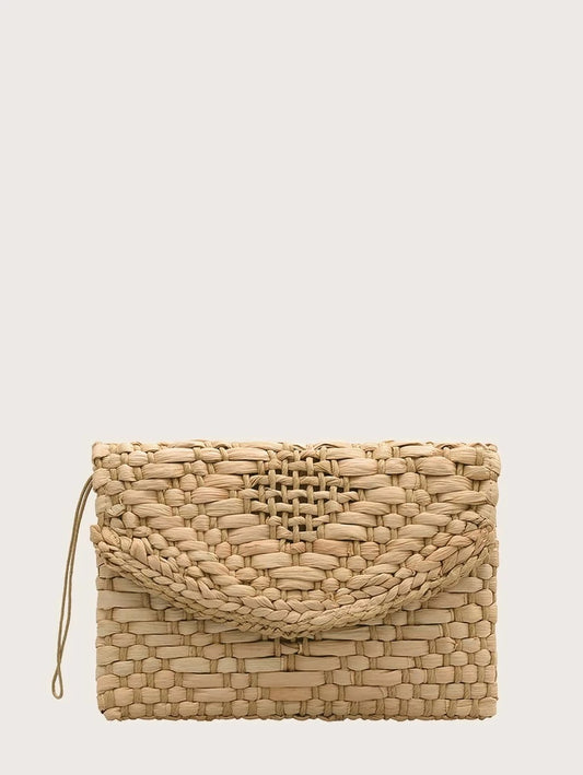 CM-BGS602284 Women Trendy Seoul Style Woven Clutch Bag - Khaki