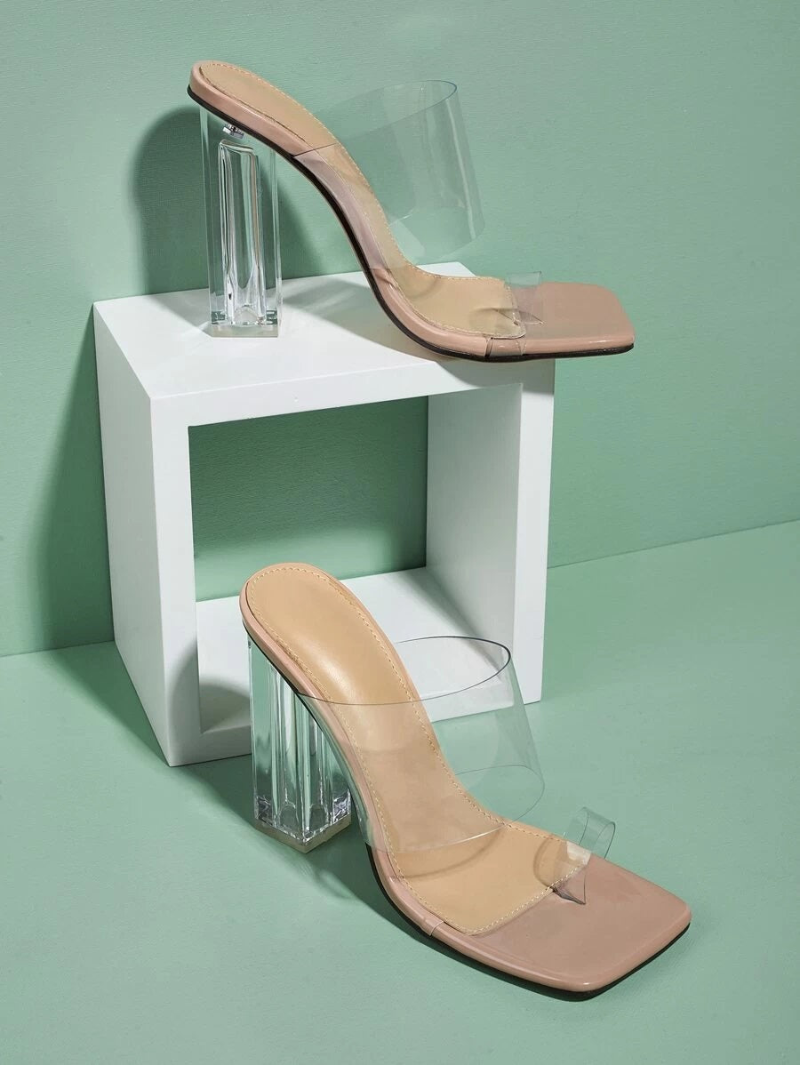 CM-SHS602366 Women Trendy Seoul Style Toe Loop Clear Mule High Heel Sandals - Apricot