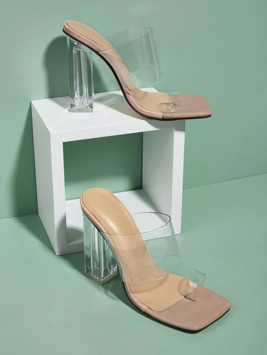 CM-SHS602366 Women Trendy Seoul Style Toe Loop Clear Mule High Heel Sandals - Apricot
