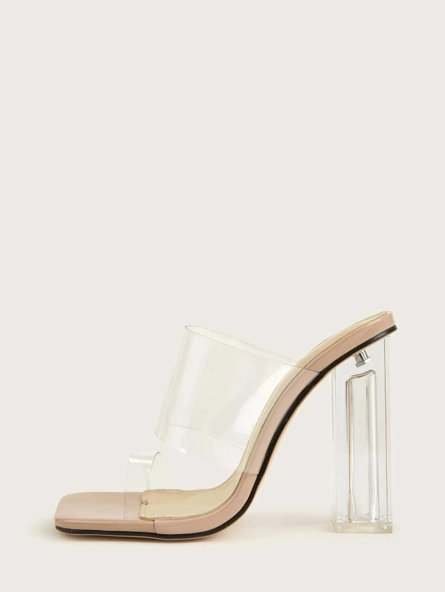 CM-SHS602366 Women Trendy Seoul Style Toe Loop Clear Mule High Heel Sandals - Apricot