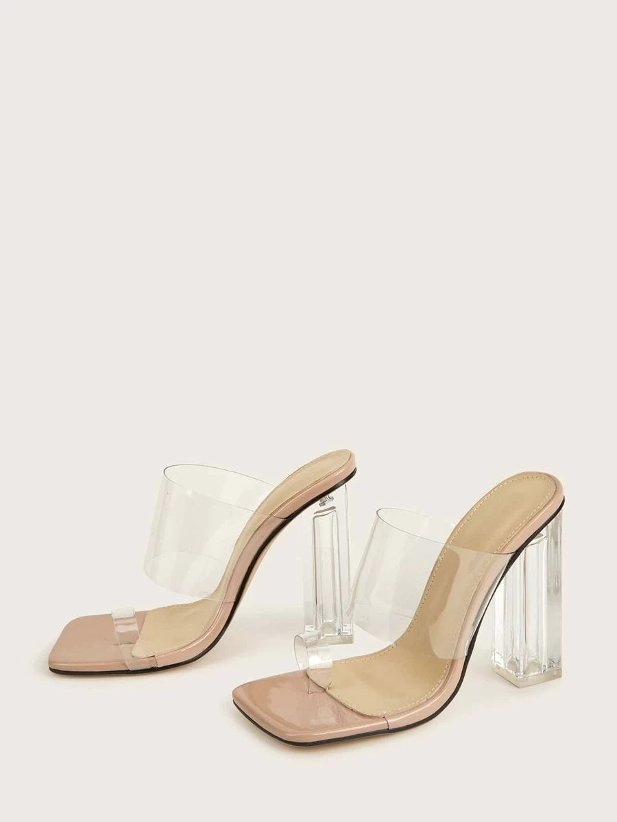 CM-SHS602366 Women Trendy Seoul Style Toe Loop Clear Mule High Heel Sandals - Apricot