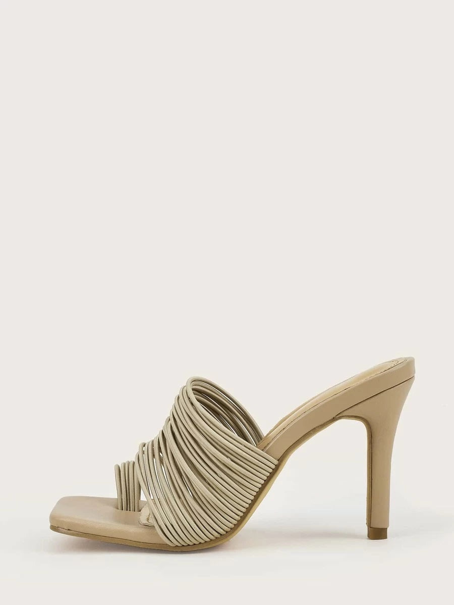 CM-SHS608839 Women Trendy Seoul Style Toe Loop Strappy Heeled Sandal Mules - Apricot