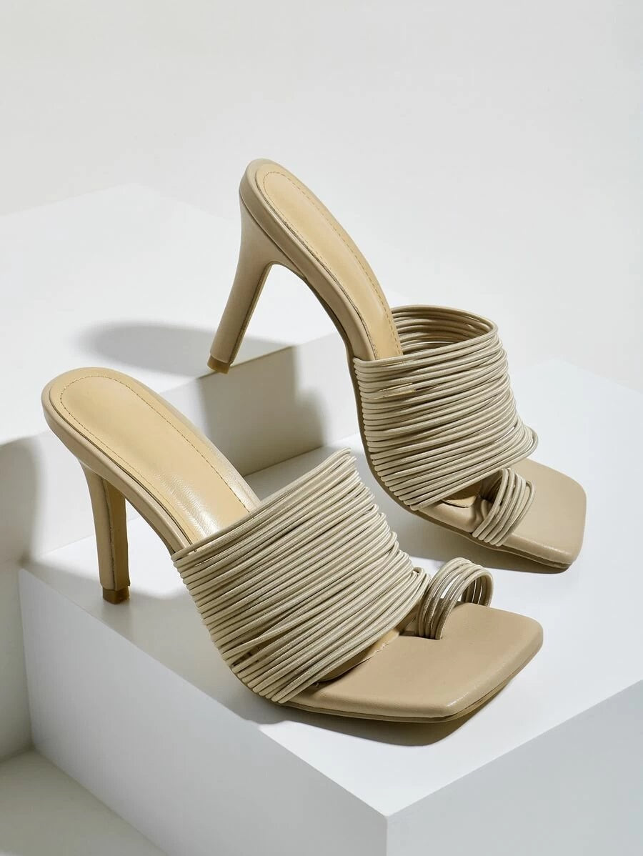 CM-SHS608839 Women Trendy Seoul Style Toe Loop Strappy Heeled Sandal Mules - Apricot