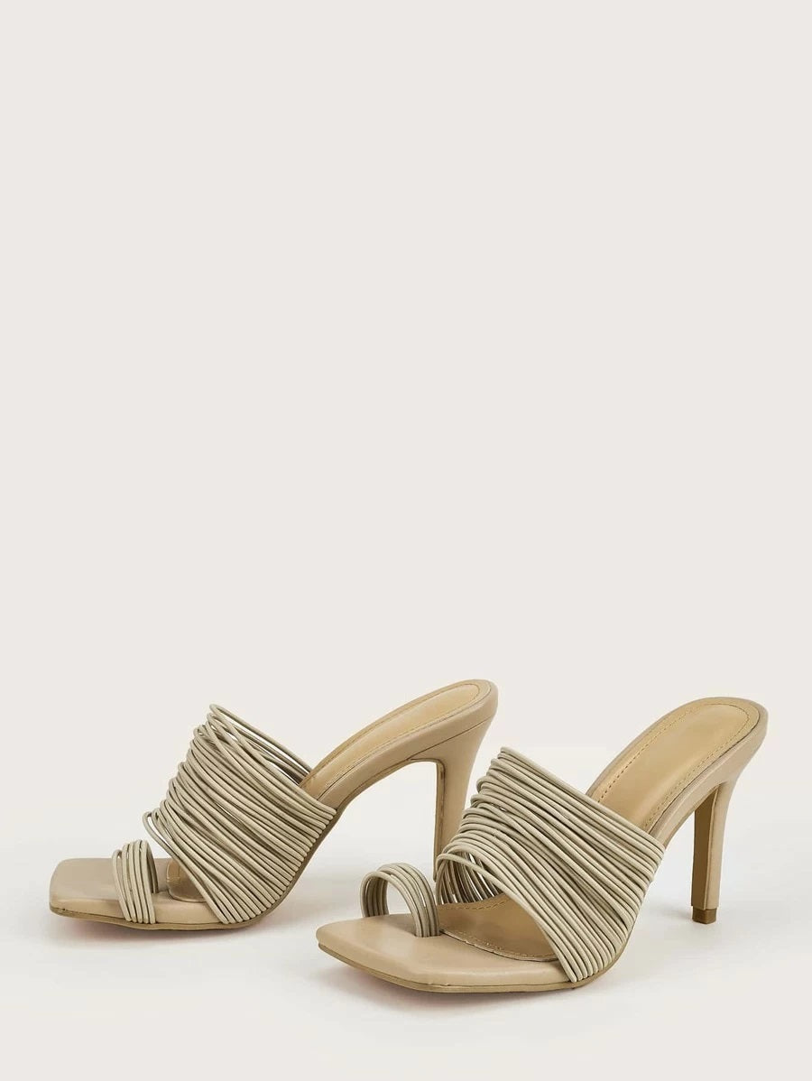 CM-SHS608839 Women Trendy Seoul Style Toe Loop Strappy Heeled Sandal Mules - Apricot