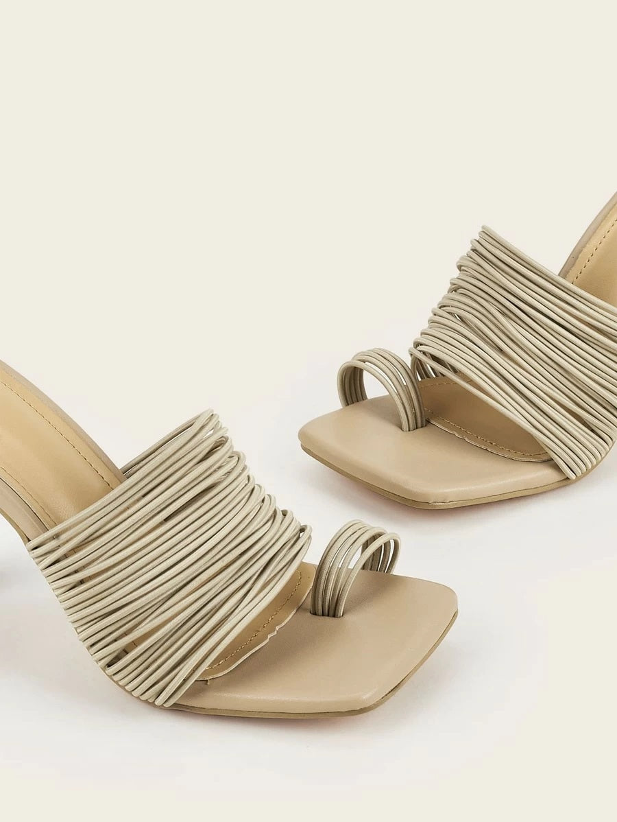 CM-SHS608839 Women Trendy Seoul Style Toe Loop Strappy Heeled Sandal Mules - Apricot
