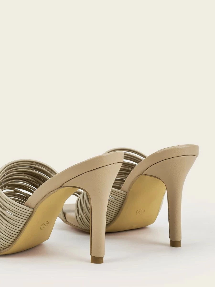 CM-SHS608839 Women Trendy Seoul Style Toe Loop Strappy Heeled Sandal Mules - Apricot
