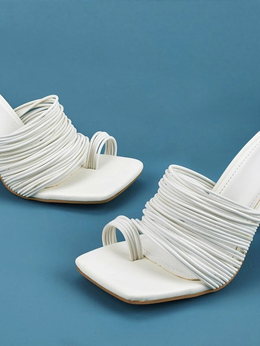 CM-SHS608405 Women Trendy Seoul Style Toe Loop Strappy Heeled Sandal Mules - White