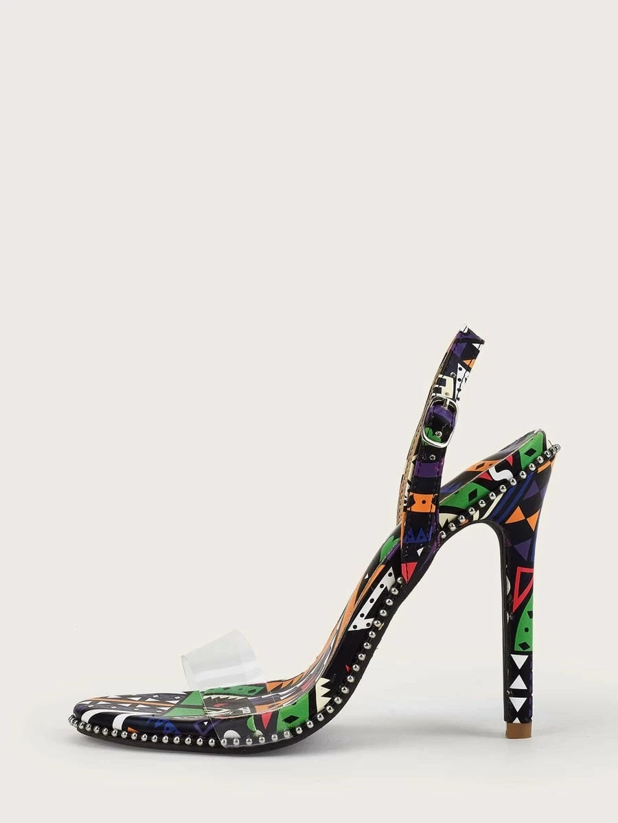 CM-SHS609905 Women Elegant Seoul Style Clear Strap Slingback Stiletto Heeled Sandals